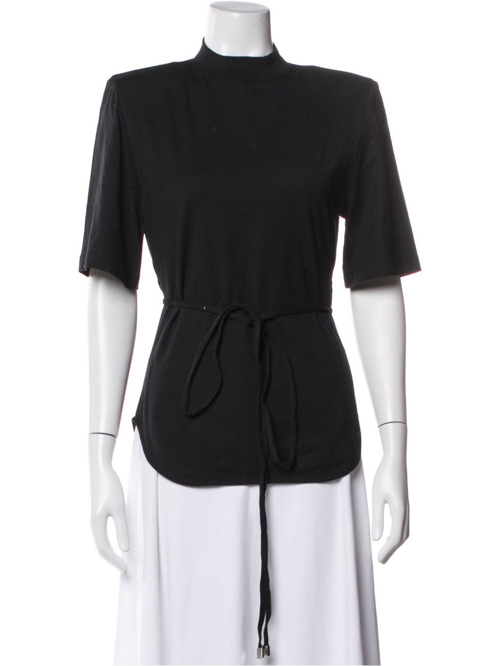 The Attico Black Mock-Neck Tie-Waist Top